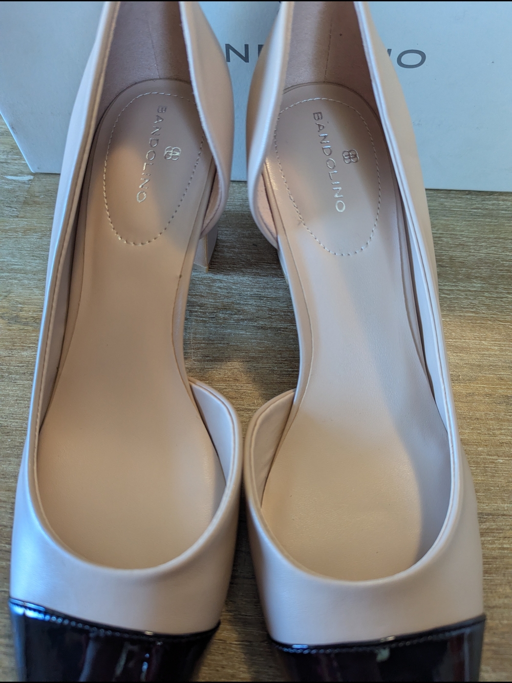 Bandolino Two-Tone Nude and Black Cap-Toe Pumps - Picture 7 of 13